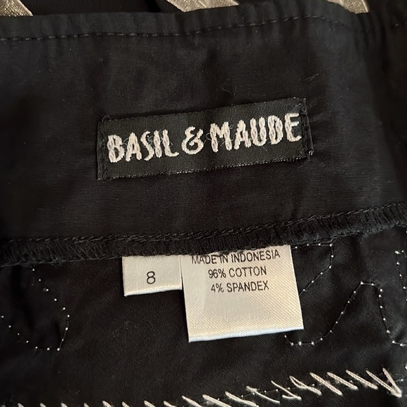 Anthropologie Basil & Maude Black a-line Ribbon & glass bead appliqué skirt C64 - Picture 11 of 16